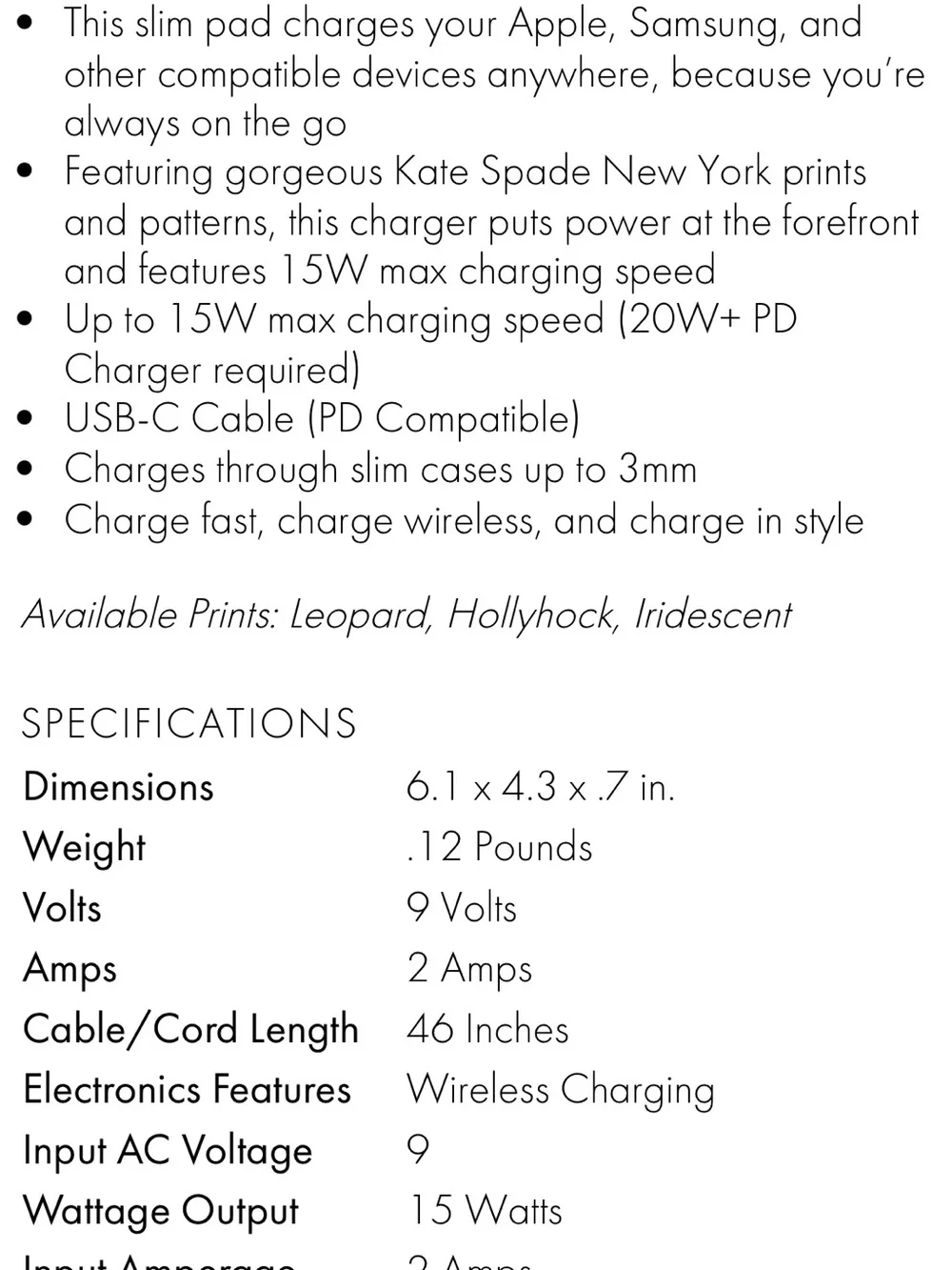Kate Spade Leopard Phone Charger